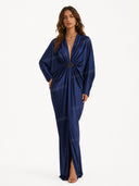 Elegant Satin Batwing Sleeve  Draped Maxi Dress