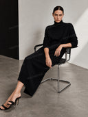Elegant Knit High-Neck Loose Midi Dress