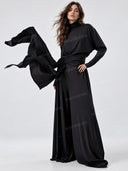 Draped Mock Neck Top &Wide Leg Pants Two Piece Set
