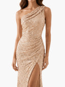 One-Shoulder Sequin High Slit Maxi Dress