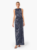 Printed Lace-Up Maxi Dress