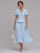 Tweed Peplum Blazer & Pleated Midi Skirt Set