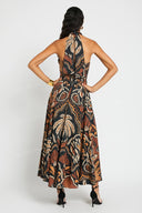 Retro Paisley Print Halter Neck Maxi Dress