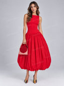 Elegant Organza Bubble Hem Midi Dress
