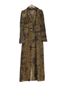 Retro Velvet Print Longline Blazer Coat