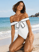 Sexy Strapless Black And White Colorblock One-Piece Swimsuit