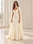 Elegant Satin Cape Sleeve Maxi Dress