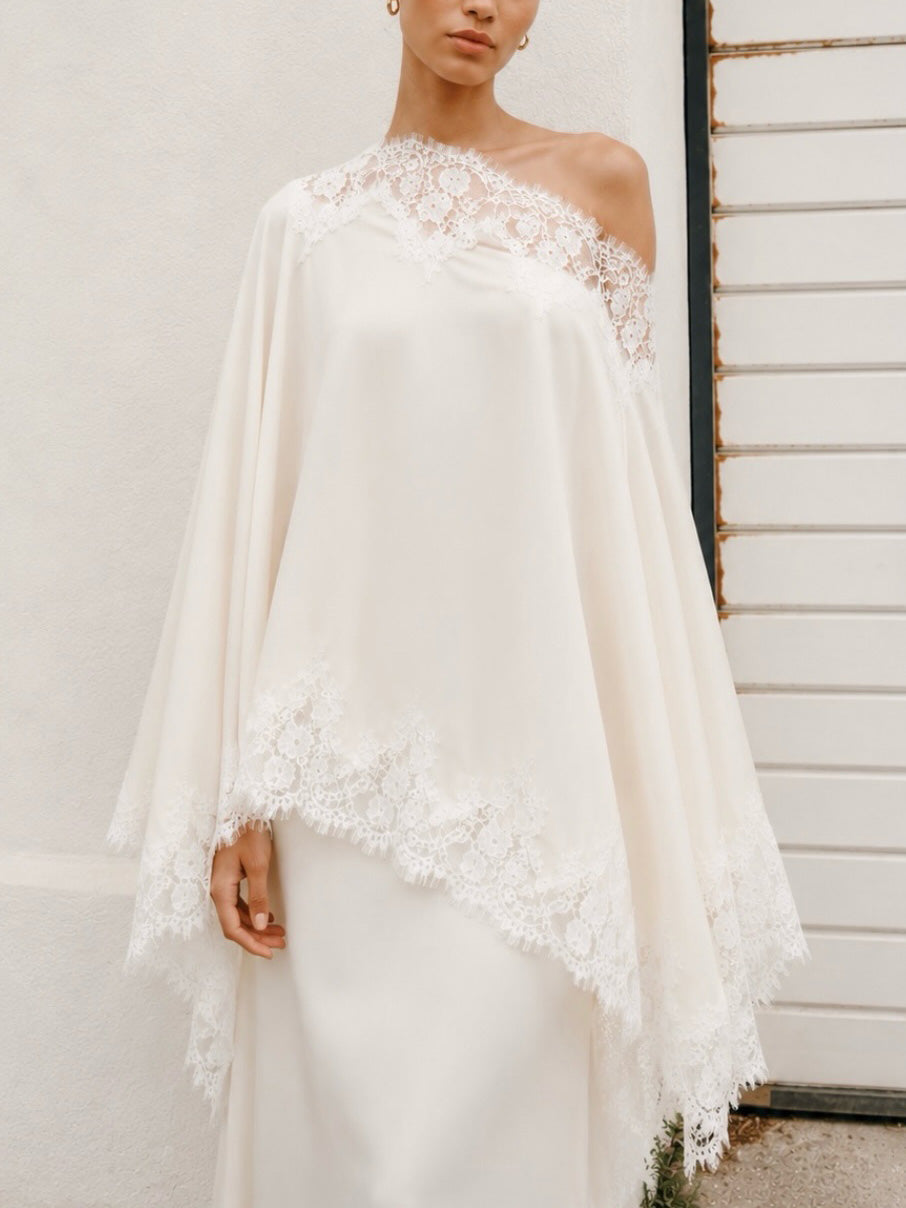 Elegant Satin Lace Shawl & Maxi Skirt Two-Piece Set