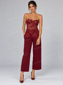 Strapless Lace Corset Top & Wide Leg Pants Two Piece Set