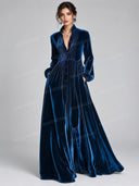 Velvet Button Front Long Sleeve Maxi Dress