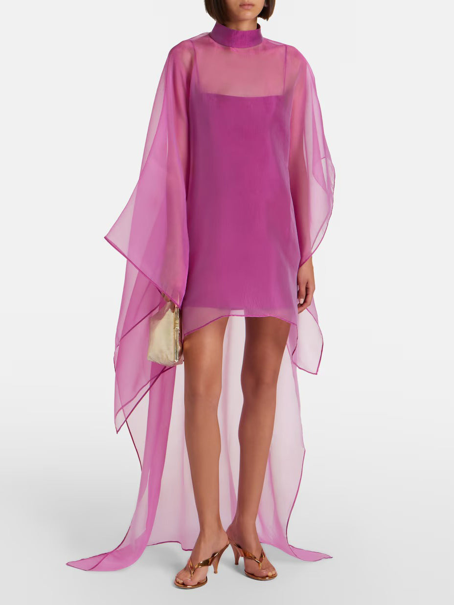 Elegant Sheer Organza Cape Mini Dress