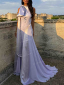 Elegant Bow Shoulder Satin A-Line Maxi Dress