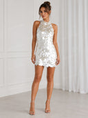 Elegant Sequin Halter Neck Mini Party Dress