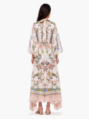 Exquisite Flared Sleeve Floral Print Satin Maxi Dress