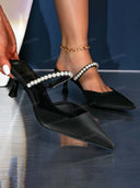Elegant Pearl-Band Slingback High Heels