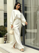 Elegant Satin Blouse & Draped Maxi Skirt Two-Piece Set