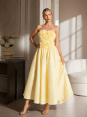 Romantic 3D Floral Strapless Midi Dress