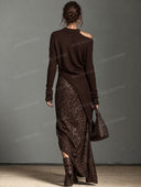 Elegant Off Shoulder Knit Top & Sequin Maxi Skirt Set