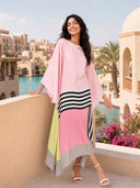 Unique Satin Striped Contrast Bat Sleeve Midi Dress