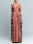 Elegant Draped Chiffon Evening Maxi Dress