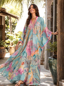 Bohemian Print Drop-Shoulder Loose Maxi Dress