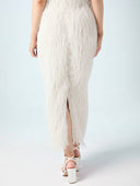 Elegant Faux Fur Fringe Crop Top & Maxi Skirt Two Piece Set