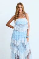 Elegant Tiered Lace Spaghetti Strap Maxi Dress
