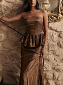 Elegant Strapless Peplum Top & Maxi Skirt Set