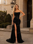 Glamorous Strapless Sequin High Slit Maxi Dress