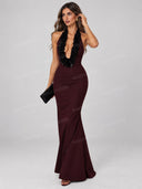 Sequin Embellished Plunge Neck Maxi Dress