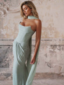 Portia Jade Crepe Strapless Maxi Dress With Detachable Georgette Cape