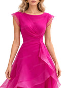 Elegant Organza Pleated Waist Ruffle Midi Dress