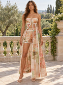 Retro Patchwork Print Shorts Two-Piece Set