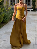 Elegant Strapless Ruched Maxi Dress