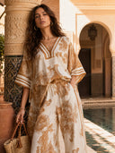 Bohemian Paisley Print Top & Wide-Leg Pants Two-Piece Set