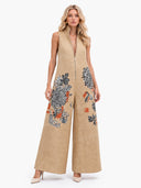 Stand Collar Printed Jumpsuit