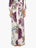 Elegant Watercolor Print Satin High-Waist Maxi Skirt