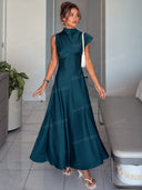Elegant Sleeveless Mock Neck Maxi Dress