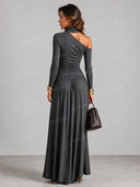 Asymmetric Off-Shoulder Ruched Maxi Dress