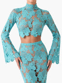 Elegant Turquoise Shell Lace Two-Piece Set