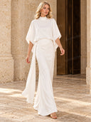 Minimalist Cape Top & Ruched Maxi Skirt Set
