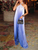 Elegant Gradient Pleated Halter Neck Maxi Dress
