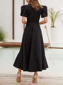 Elegant High-neck Bud Sleeve Midi Dress