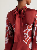 Unique Abstract Peacock Floral Print Flare Sleeve Maxi Dress