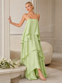 Elegant Three-layer Ruffle Sling Maxi Dress