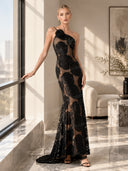 Rose Flower Three-Dimensional Burnt Flower Maxi Dress