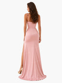Elegant Floral Embroidered Ruched Slit Maxi Dress