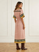 Retro Scarf Print Belted Shirt Maxi Dress