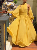 Elegant Chiffon Cape Ruched Maxi Dress
