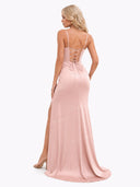 Elegant Satin Waist-Cinched Mermaid Evening Maxi Dress